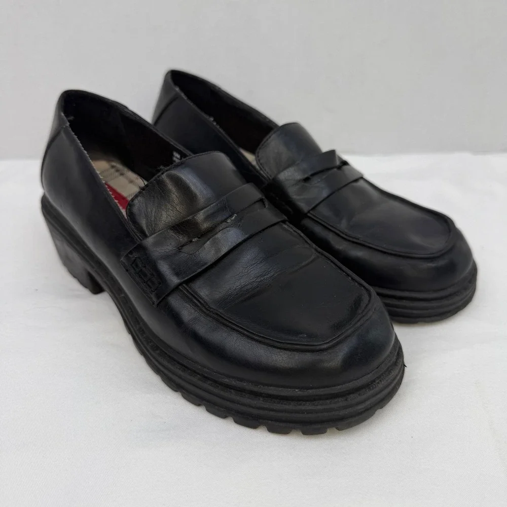 Unionbay Penney-U Black Chunky Lug Sole Penny Loafers Y2K 90s Style Womens 6M